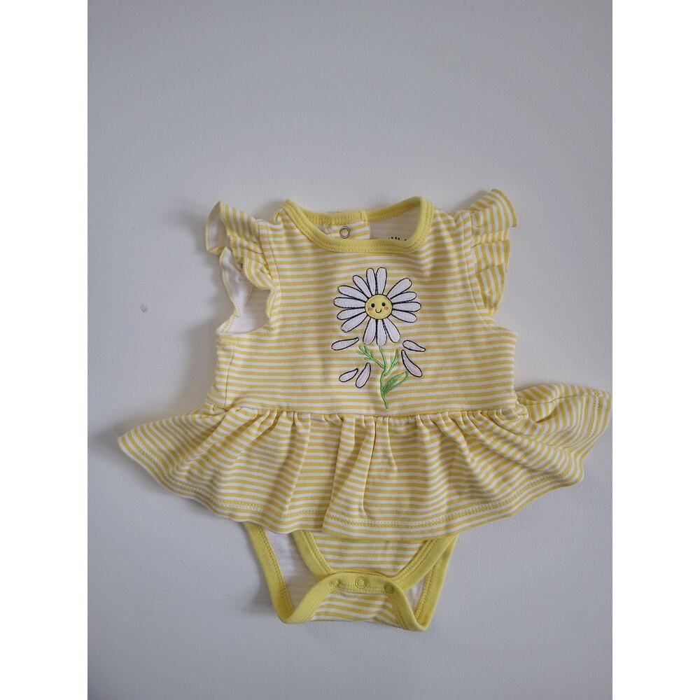 Adorable Litte Me 0-3m Yellow Stripe Nautical Daisy Embroidered Bodysuit Tutu